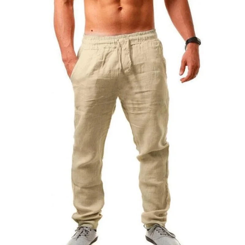 

2023 New Men's Cotton Linen Pants Male Summer Autumn Breathable Solid Color Linen Trousers Fitness Sweatpants Streetwear S-4XL