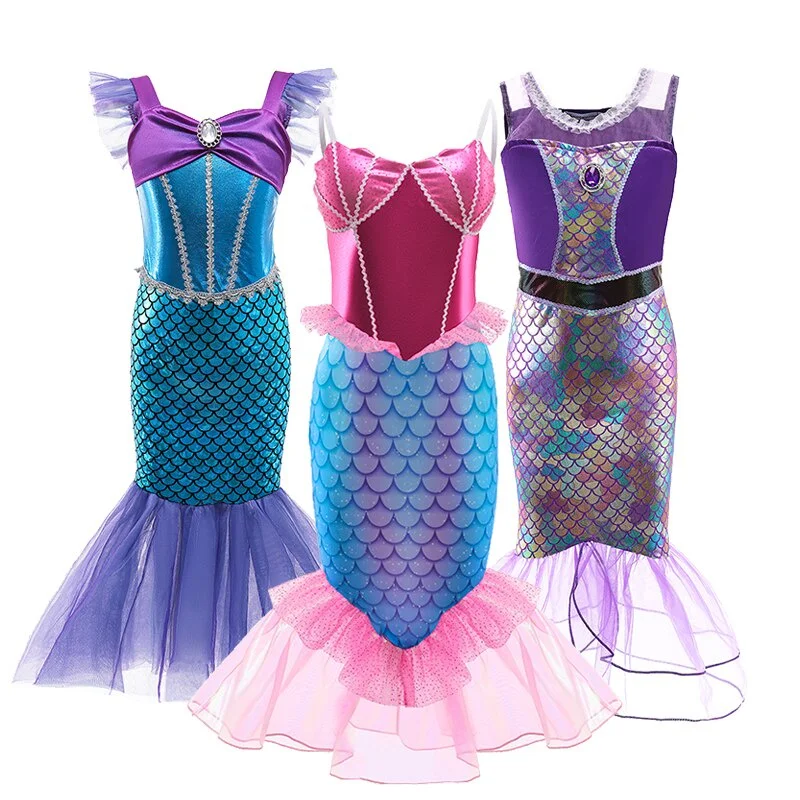 

2022 New Mermaid Princess Costume Shiny Sequin Mermaid Tails Party Holiday Costume Girl Dress up Fancy Baby Dress