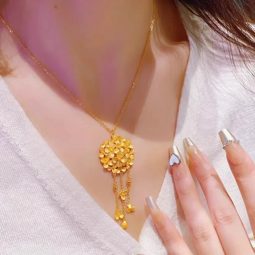 Колье из чистого золота AU750 с кисточкой и гортензией модное античное нишевое