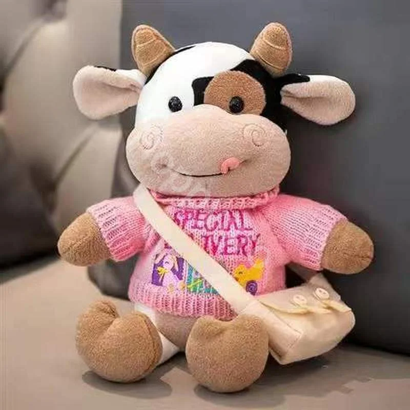 

26CM Cartoon Milk Cow Plush Doll Pillow Simulation Cattle Animals Plush Toy Soft Stuffed Sweater Cow Doll Birthday Gift For Kids