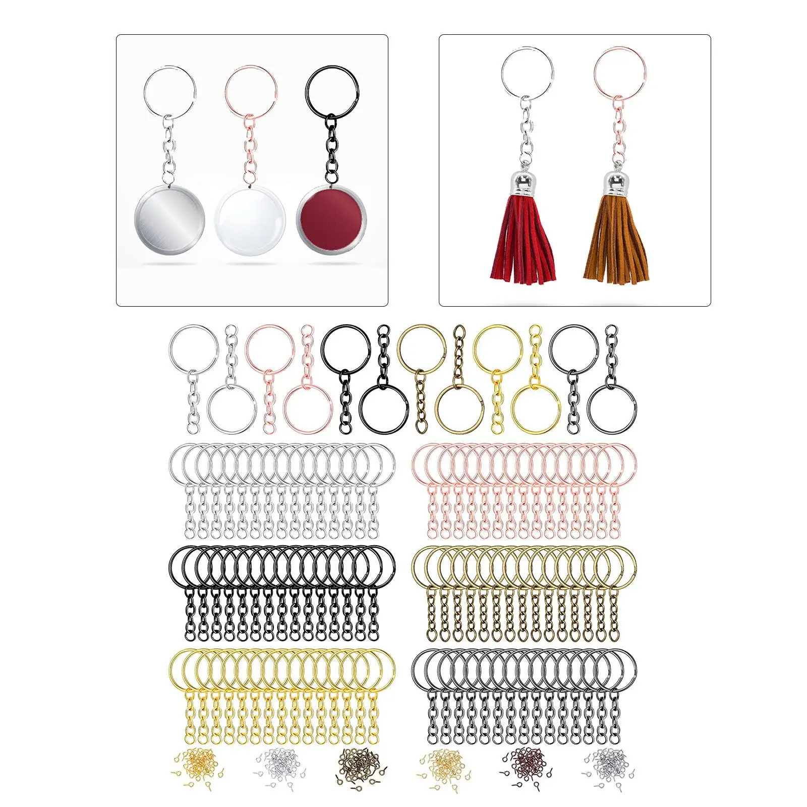 

360x DIY Split Key Ring with Chain Set Split Rings Keyfob for DIY Crafts