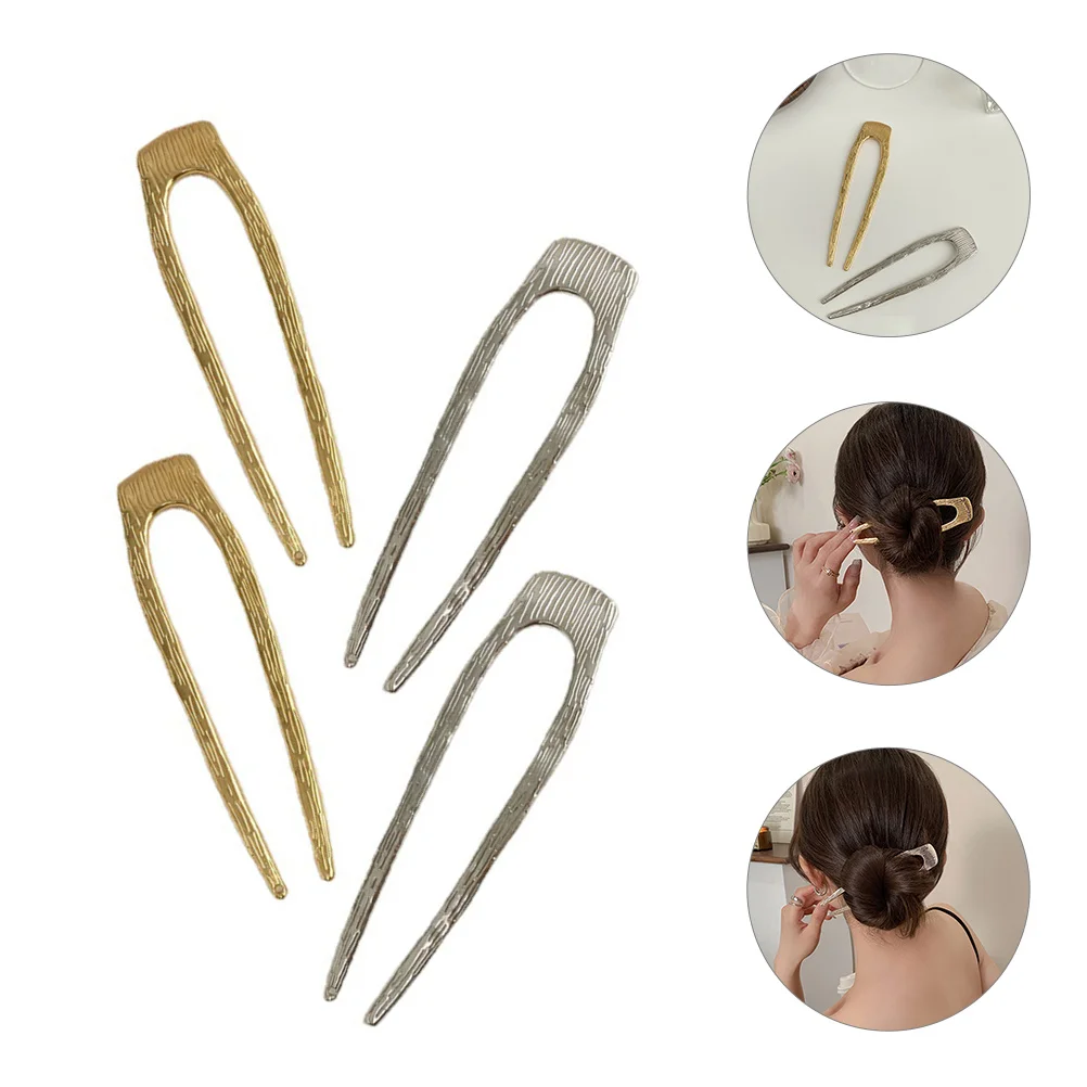 

4 Pcs Moulding Trim Hair Plug Bun Pin Shaped Pins Stick Metal Buns French Thick Women Accessories Miss Finn