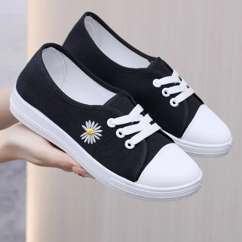 zapatos de mujer женские милые белые туфли на шнуровке с круглым носком и цветочным