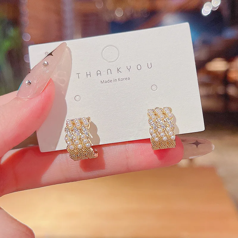 

Wholesale S925 Silvers Post C- Shaped Pearl Women Stud Earrings Jewelry Gift