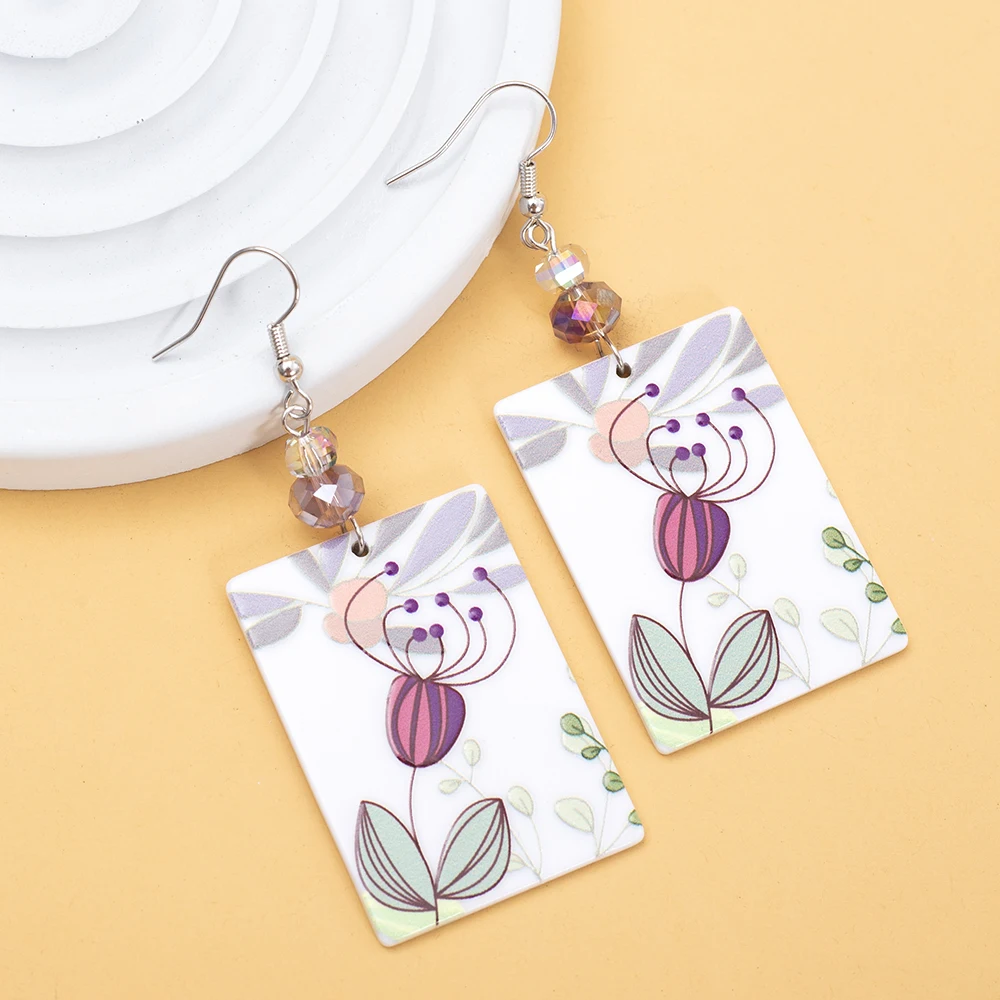 Новые модные прямоугольные акриловые серьги с цветочным принтом Relievo для женщин