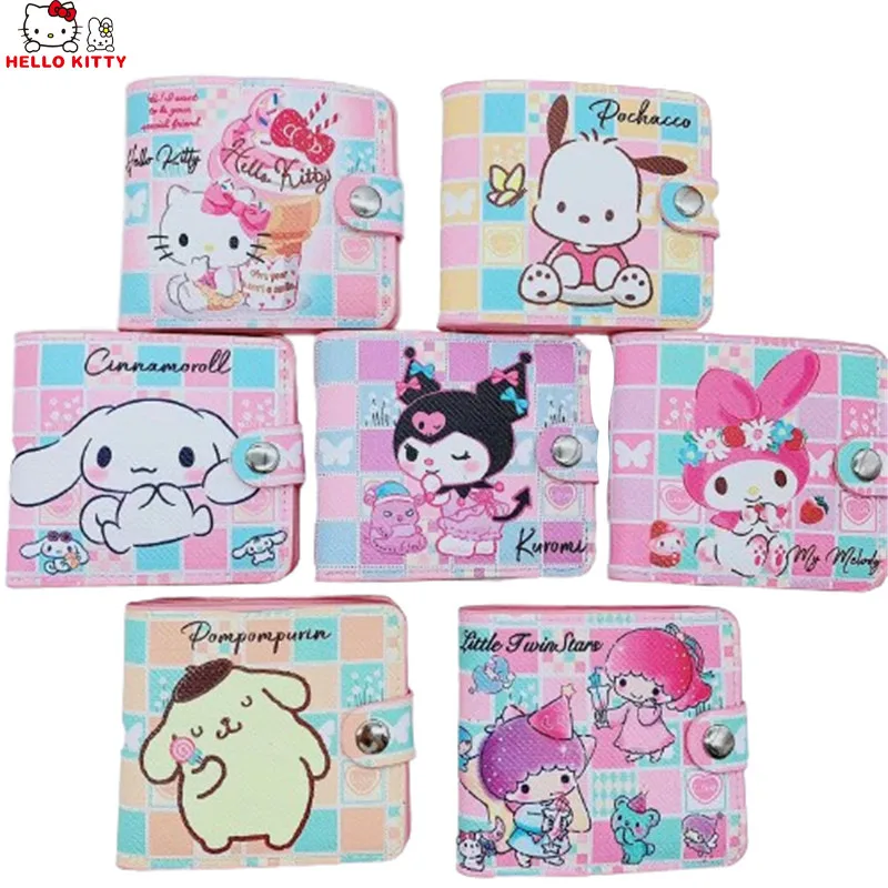 

Kawaii Sanrio кошелек Hello Kitty Pu Кошелек для монет кошелек Cinnamoroll сумки для хранения для женщин Мультяшные милые держатели для ID карт подарки для дев...