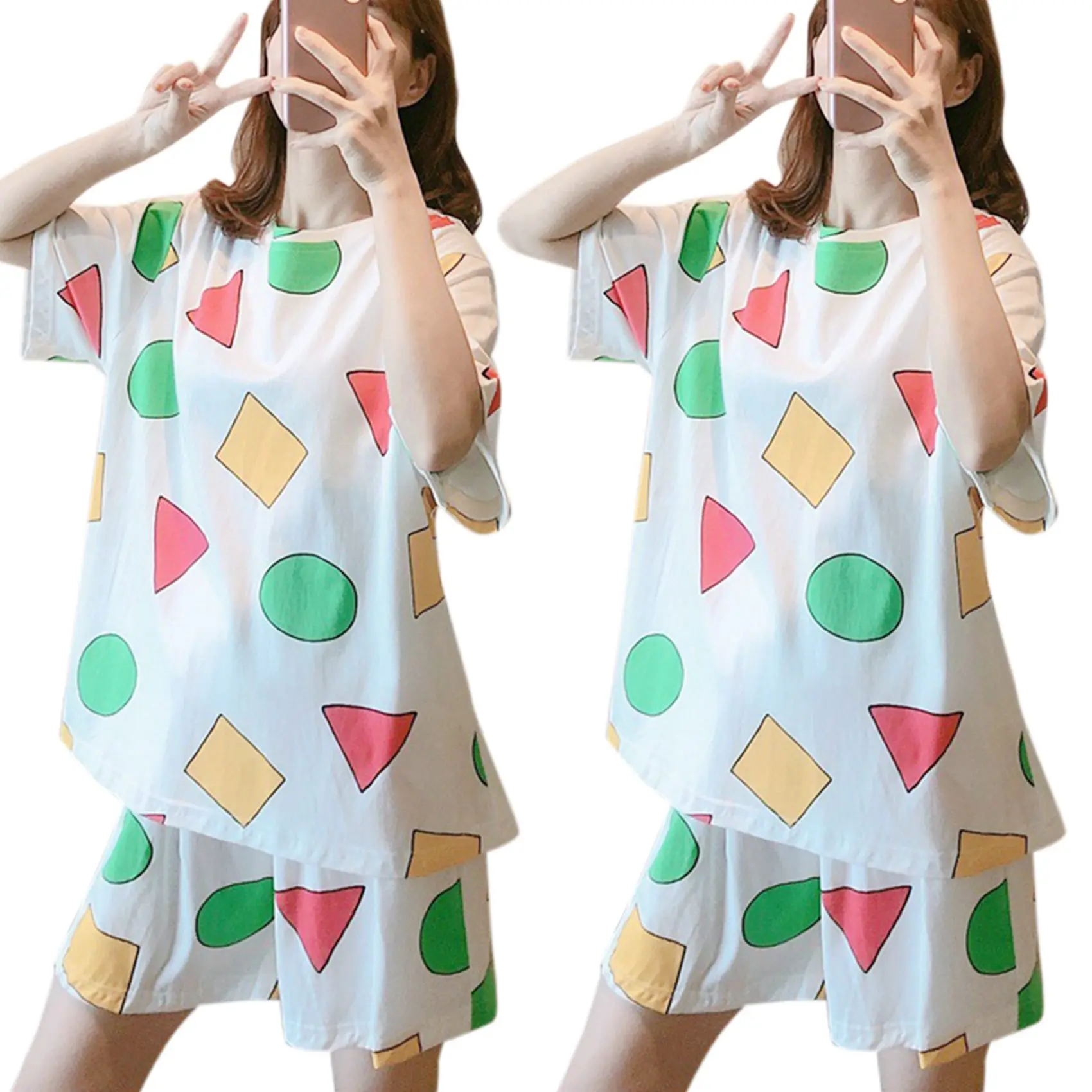 

Пижама с коротким рукавом, Корейская мультяшная свежая и тонкая Домашняя одежда, 4 предмета, белая, м