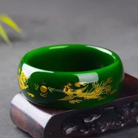 natural green hand carved dragon and phoenix wide bar jade bracelet boutique jewelry men and women spinach green bracelet gifts
