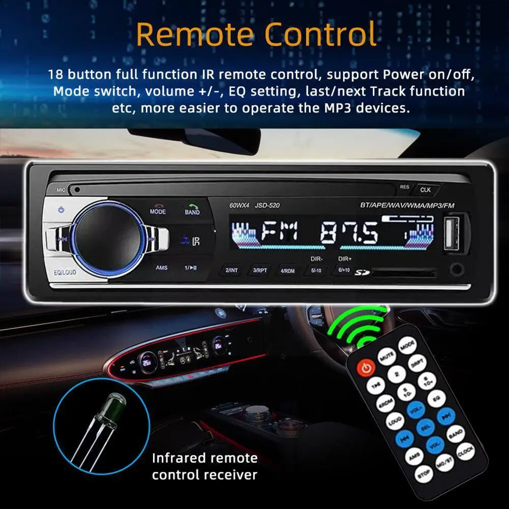 

Автомобильный mp3-плеер, FM-радио тюнер со стандартным сегментом, отображает AUX беспроводную зарядку через USB, функция рулевого управления, вход, дистанционное колесо с X5J1