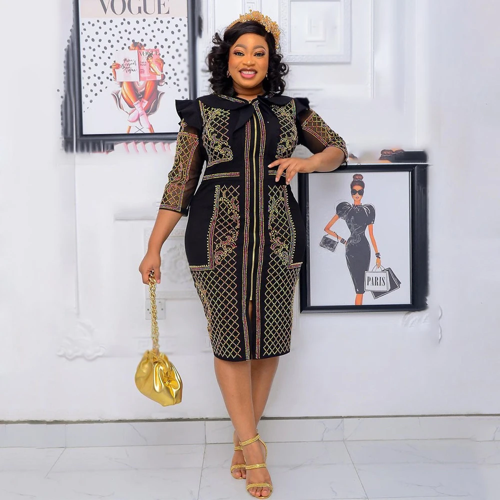 

MD Dashiki African Dresses For Women Plus Size Maxi Robe Ankara Ruffle Diamond Bodycon Dress New Africa Ladies Clothing Vestidos