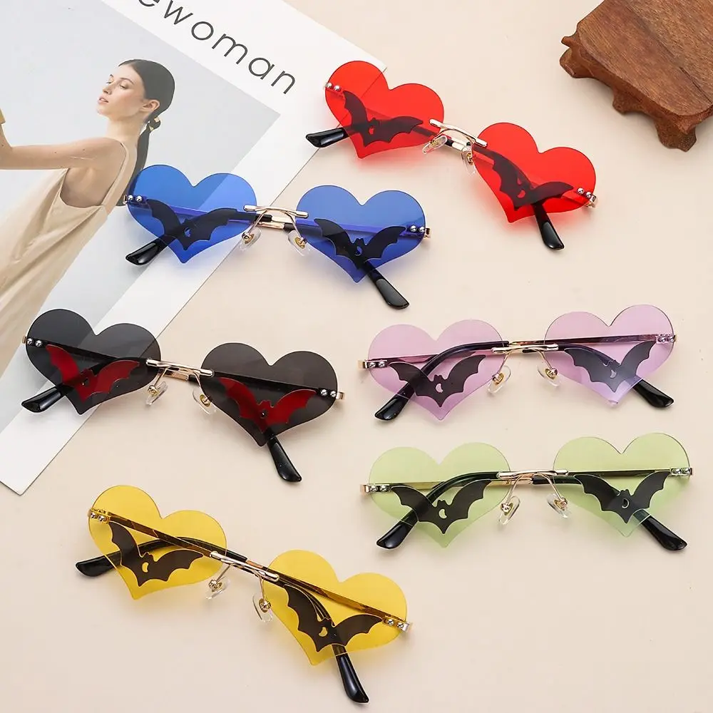 

Novel Rimless UV 400 Protection Eyewear Bat Sunglasses Sun Glasses Heart-shaped Festival Party Glasses