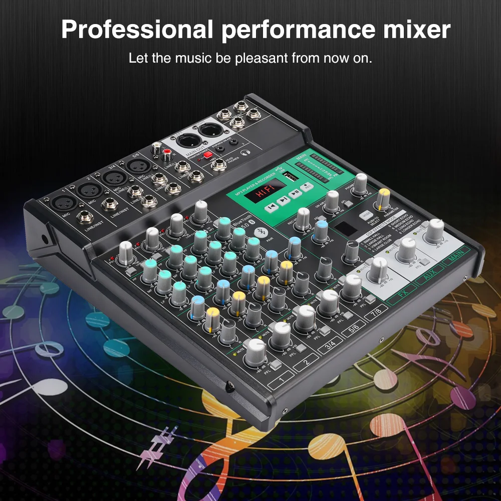 AR8 Mixer Sound Mixing Console 8 Channel with Audio Mixer for Stage Performance K Songs Wireless Audio Mixer PMixing Console images - 6