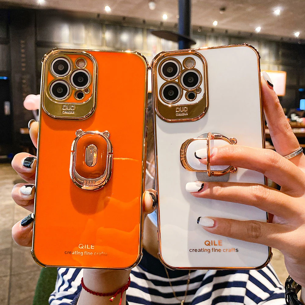 

Boucho Luxury Electroplating Phone Case for Iphone 14 Plus 13 12 Pro MAX 11Pro XS XR X SE 6 7 8 Plus Phone Holder Ring Grip Case