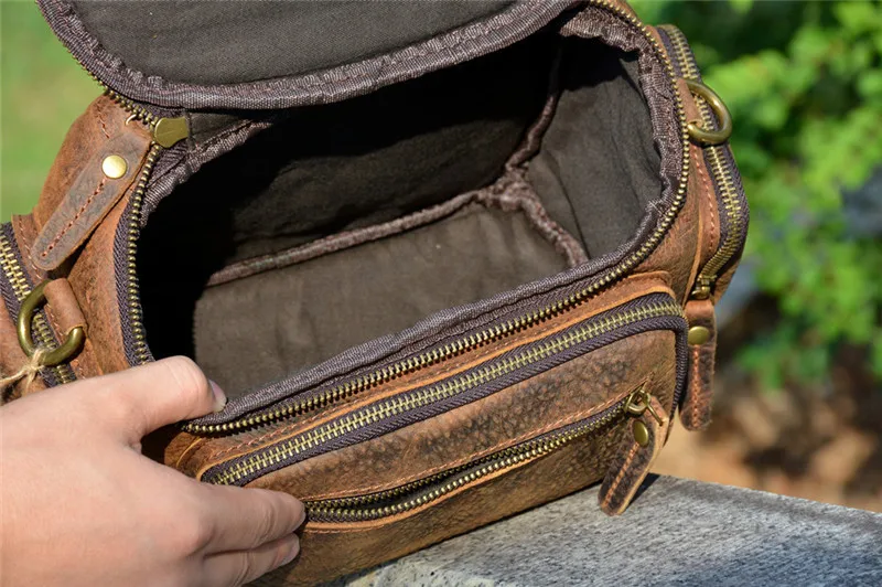 PNDME vintage crazy horse cowhide men's daily crossbody bags outdoor casual  luxury genuine leather shoulder bag small handbag