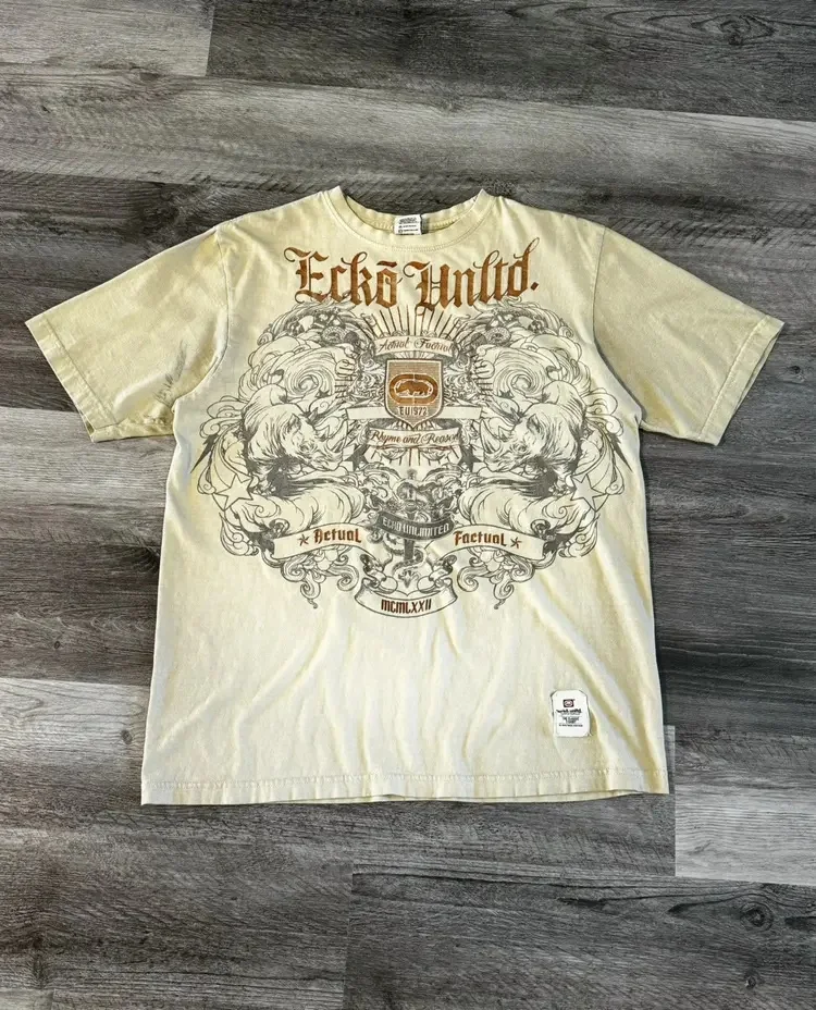 Фото Мужская футболка Ecko с принтом, свободный крой, ретро-стиль, высококачественный чистый хлопок, модная повседневная модель с коротким рукавом №1