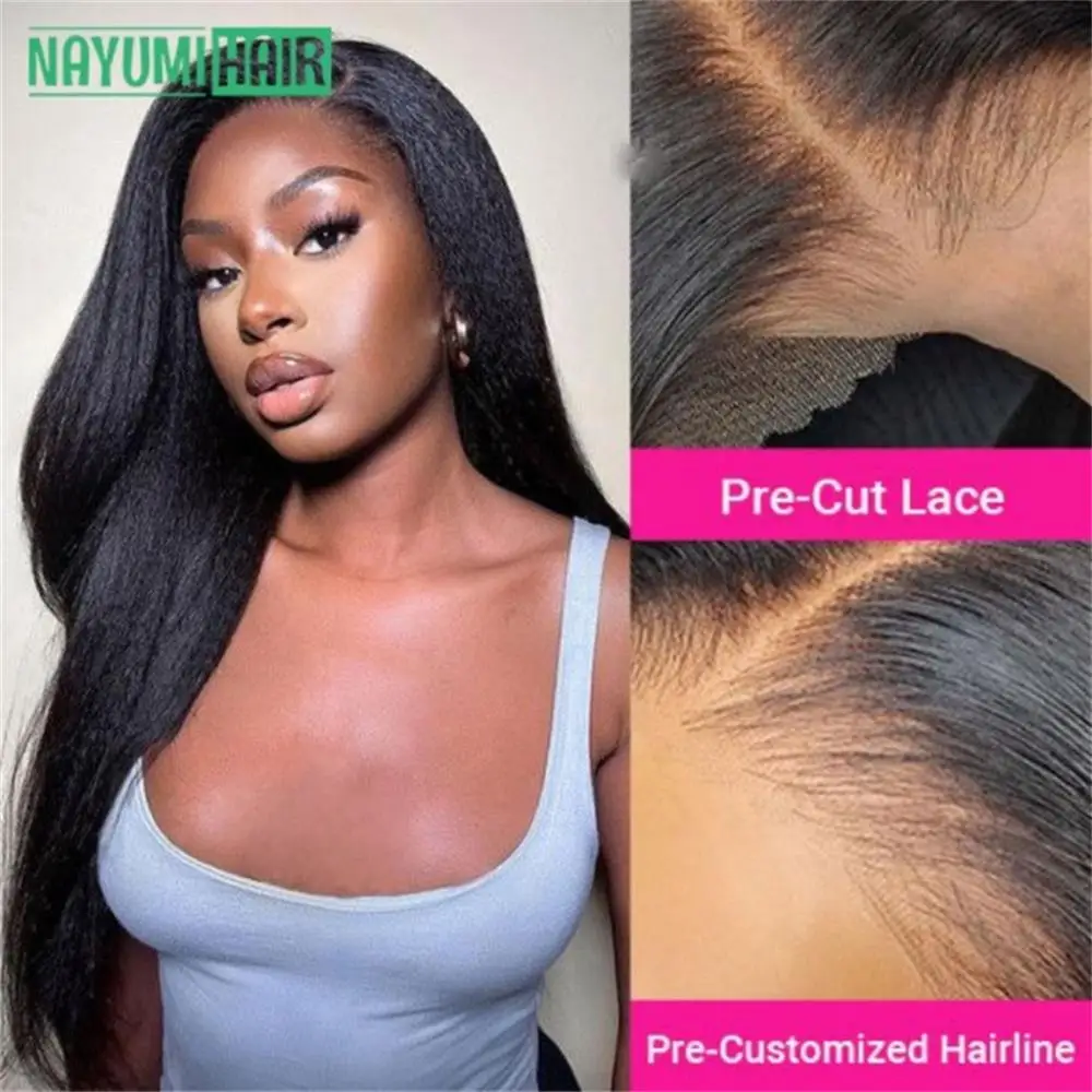 

Kinky Straight 13x4 HD Lace Frontal Human Hair Wigs Brazilian Yaki Straight 4x4 Lace Wigs Pre Cut With Baby Hair Bleached Knots