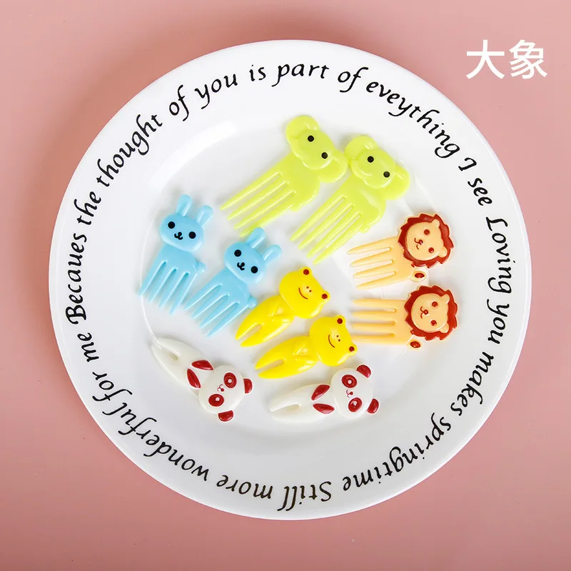 

Mini Plastic Bento Decoration Label Cartoon Animal Children Fruit Cake Fork Elephant Lion Rabbit Fruit Label