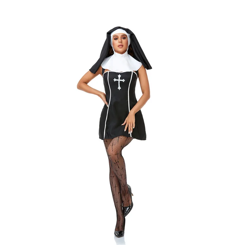 

Sexy Lady Nun Superior Costume Adult Church Religious Convent Saintlike Seductress Costume For Halloween Party Dress