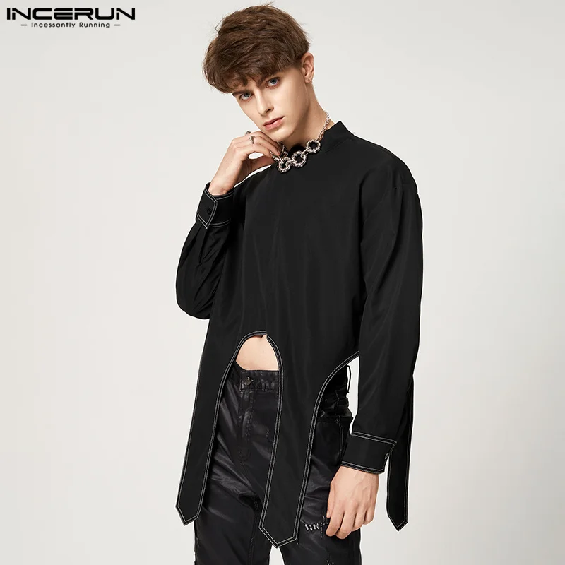 

Футболка INCERUN Мужская Асимметричная, однотонная Водолазка с длинным рукавом, свободная уличная одежда, повседневный Топ, модные индивидуал...