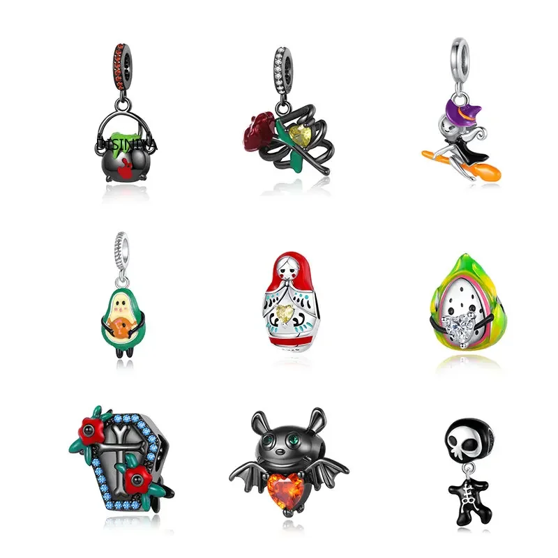 

925 Silver Charm Pendant Witch Series Furnace Window Flower Beaded Pendant Bracelet DIY Jewelry Accessories Gift