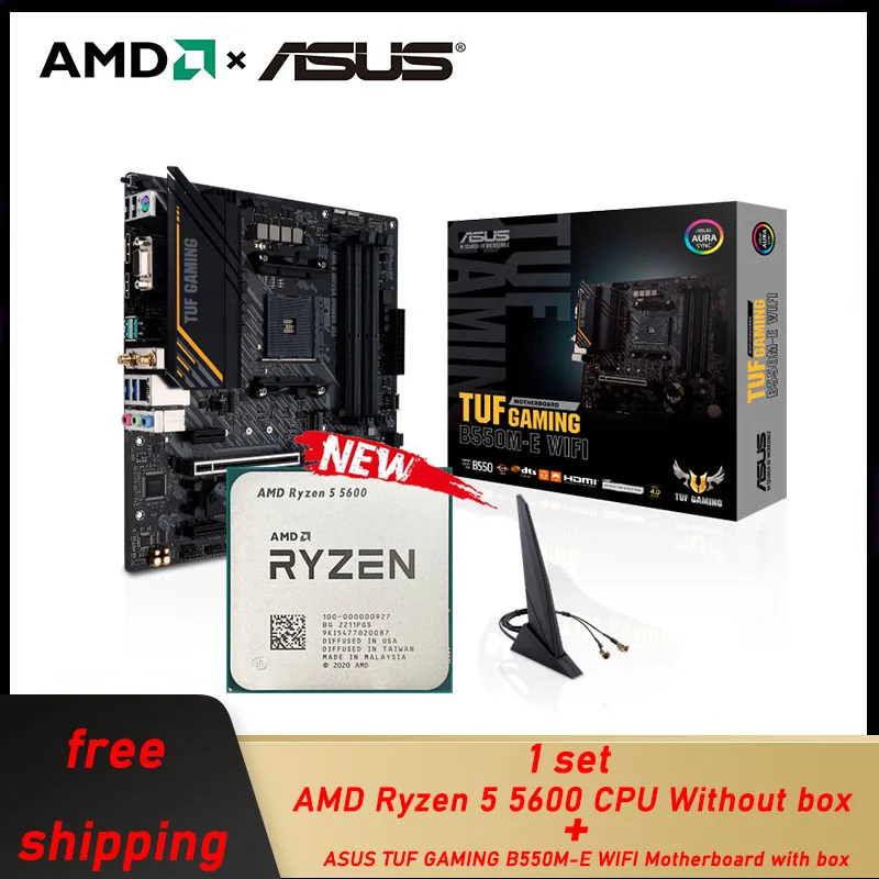 

New Amd ryzen 5 5600 PCIe 4.0 6-Core 12-Therads Socket AM4 Desktop CPU + ASUS TUF GAMING B550M-PLUS WIFI II Motherboard For PC