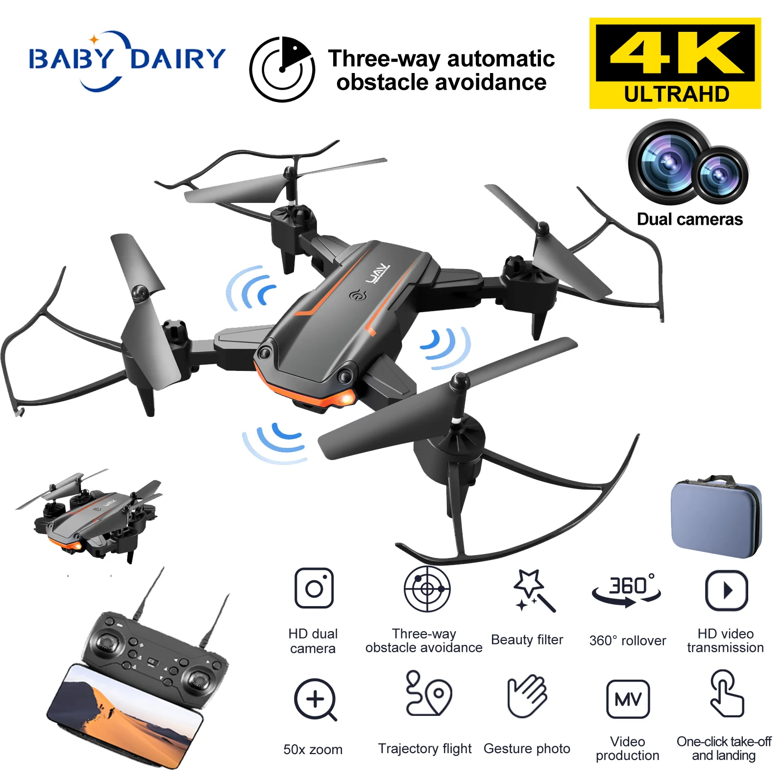 

BABY DAIRY NEW KY603 Mini Drone 4K HD Professional Camera WiFi FPV Foldable Obstacle Avoidance Altitude Hold RC Quadcopter Toys