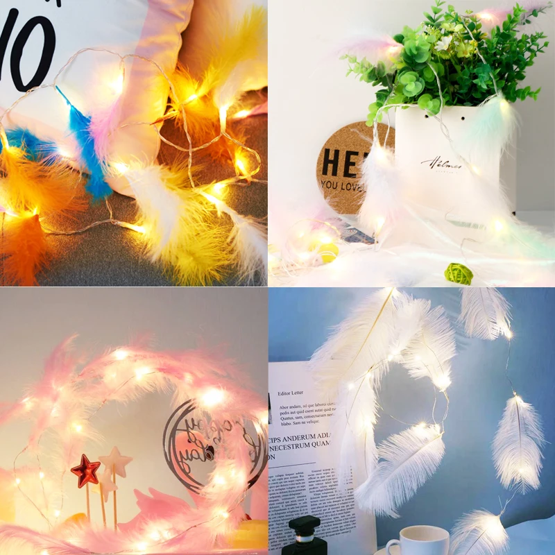 

Рождественская светодиодная гирлянда с перьями, фонари для нового года, праздника, дня рождения, украшение для дома, креативное искусственное оформление