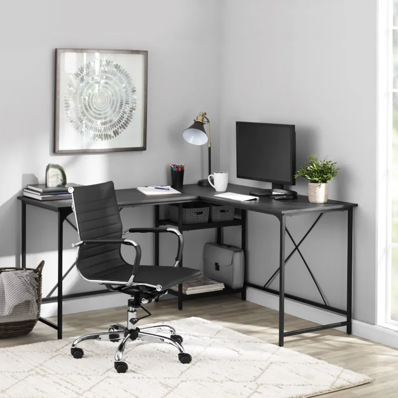 

Mainstays Two-Way Convertible Desk with Lower Storage Shelf, Charcoal Finish and Black Metal Frame