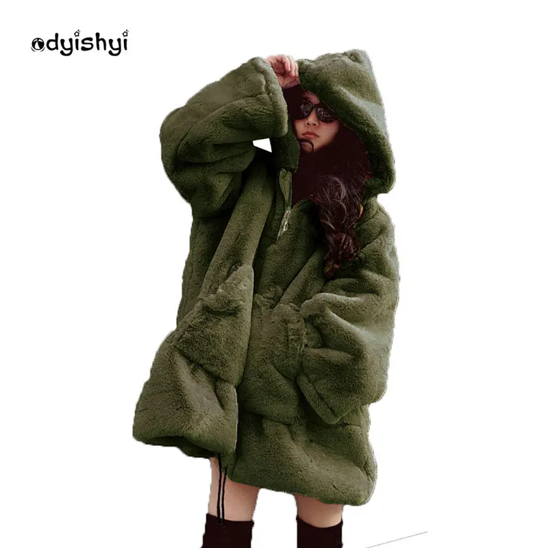 

Casual Loose Hooded Faux Fur Jacket Women's Parka Hooded Mid-Length Winter Korean Warm Plush Leopard Fur Coat Female