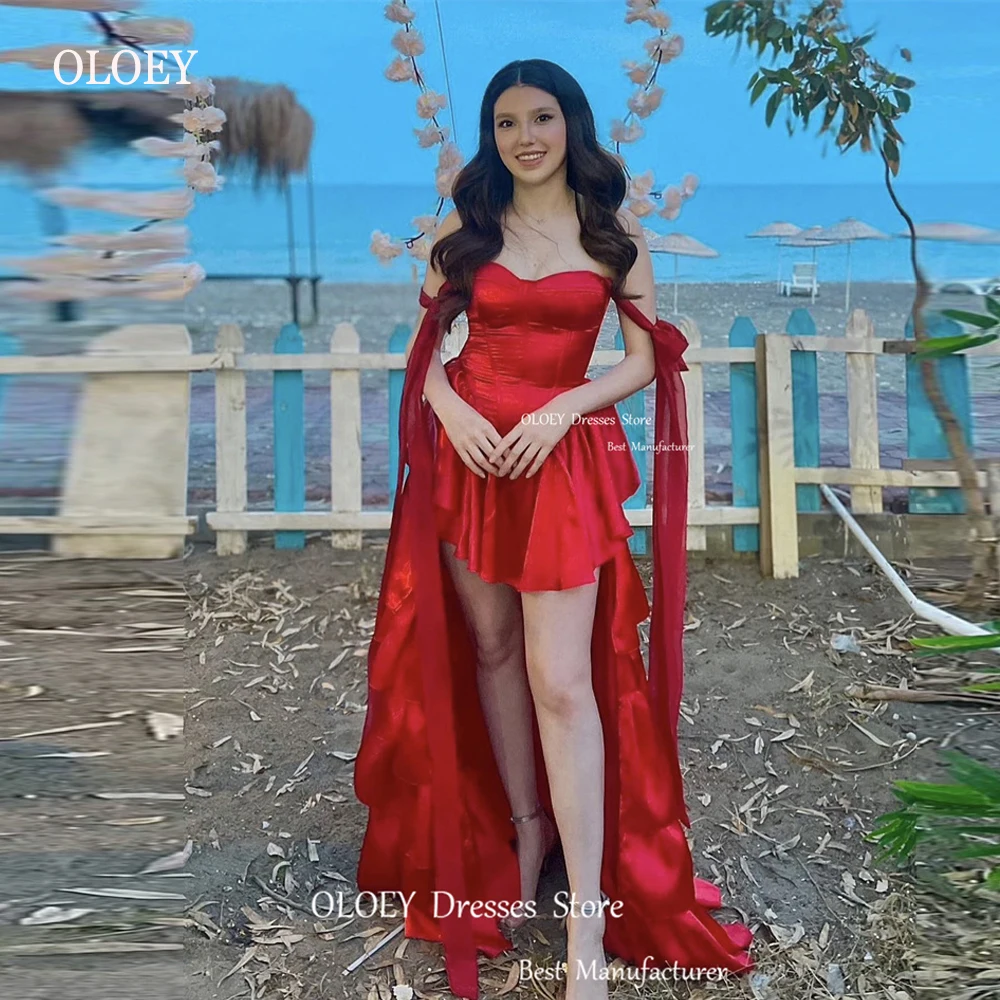 

Сексуальное красное платье OLOEY для выпускного вечера, короткое спереди, длинное сзади, вечернее платье с регулируемыми бретельками, шелковое платье знаменитости, выпускной