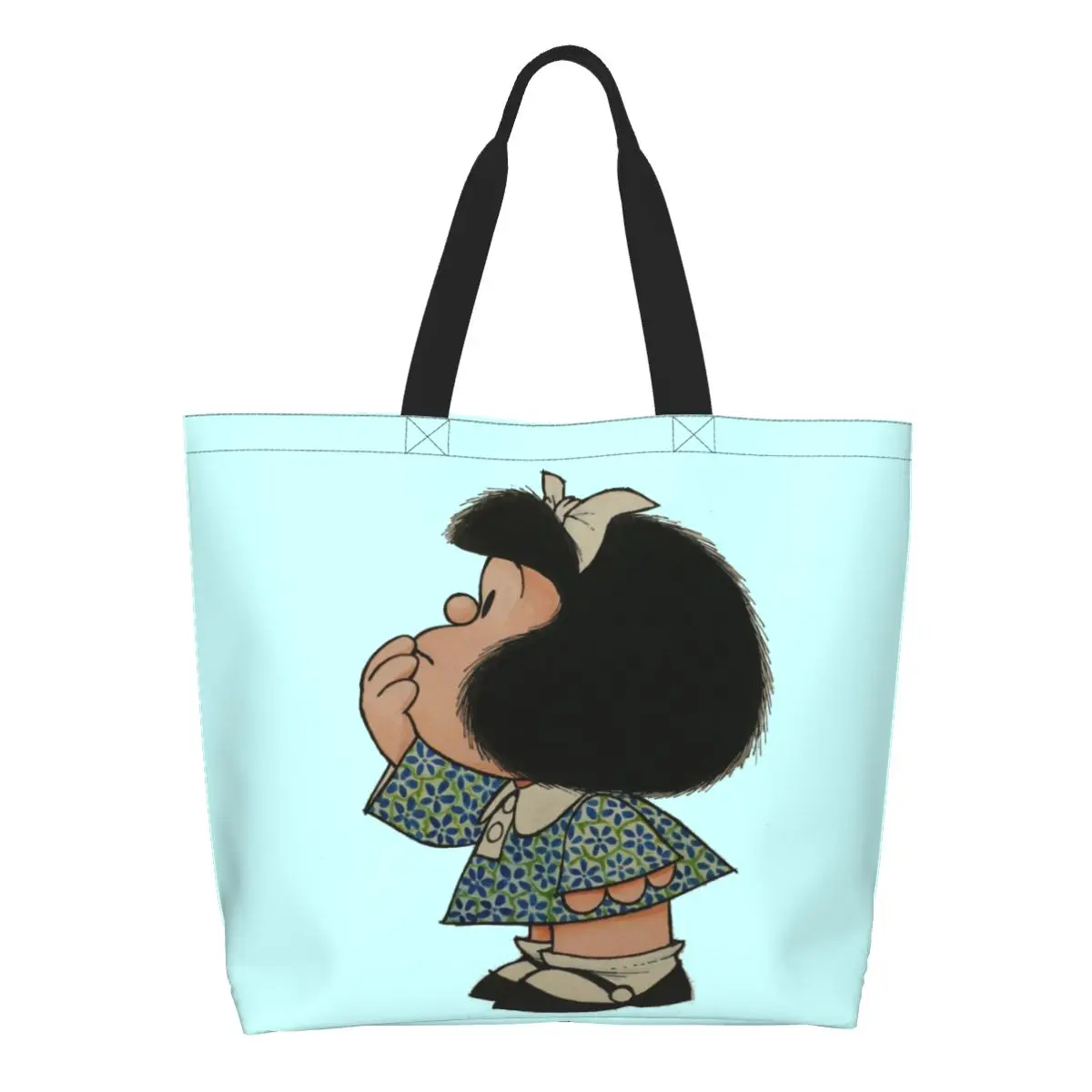 

Funny Mafalda Comic Cartoon Grocery Shopping Tote Bags Women Kawaii Quino Canvas Shoulder Shopper Bags Big Capacity Handbags
