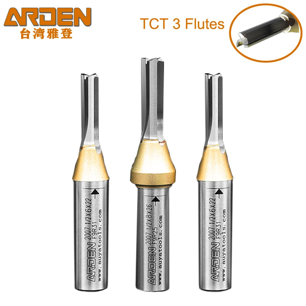 ARDEN TCT 3 Flutes Straight Multifunctional Cutting Router Bit Drilling Trimming Engraving Wood MDF Woodworking Milling Cutter