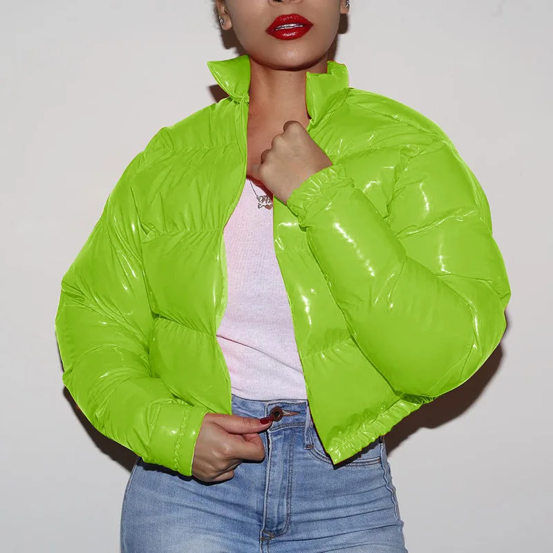 2023 European and American Autumn and Winter New Zipper Leather Cotton Jacket Female Temperament Short Long-sleeved Jacket