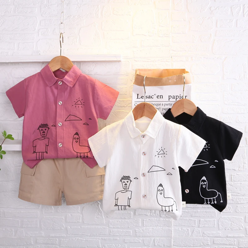 

Одежда для маленьких мальчиков HZ-babyclothes, летний костюм с шортами с коротким рукавом, рубашка с принтом, повседневные шорты, костюм из двух пр...