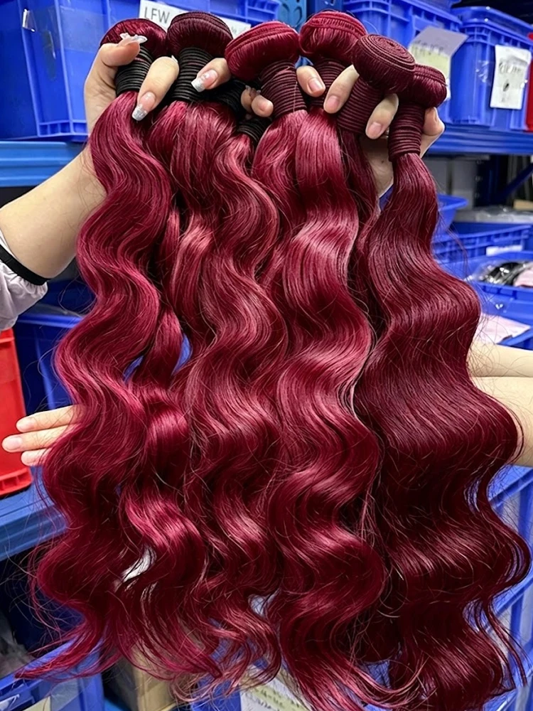 14A 99J Burgundy Human Hair Bundles Colored Wine Red Body Wave Double Weft Bundles 30 Inch Brazilian 100% Human Hair Extensions