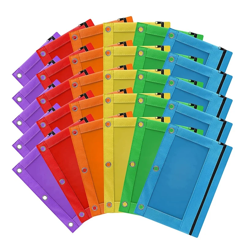 

30 Pack Pencil Pouch 3 Hole Binder Zipper Pen Pouches Cloth Pencil Case for Office College School Supplies Cosmetics