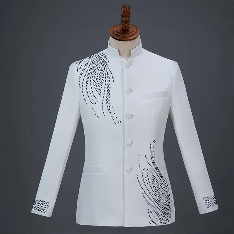Chinese tunic suits men's blazers jackets new stand collar young male host style ethnic costume stage chorus singer diamond