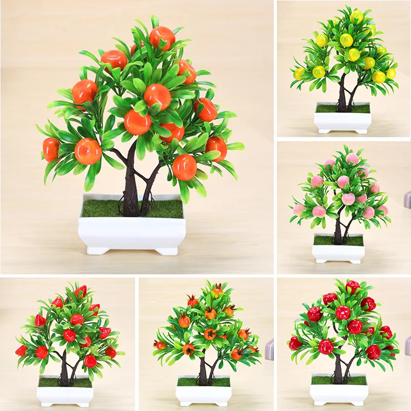 

Mini Fruit Trees Bonsai Potted Artificial Flowers Creative Fake Plants Counter Display Table Home Decoration Green Plant