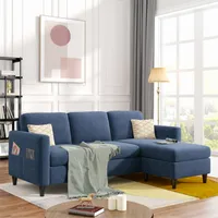 For Small Space Reversible Sectional Sofa With Handy Side Pocket Living Room L-Shape 3-Seater Couch With Modern Linen Fabric