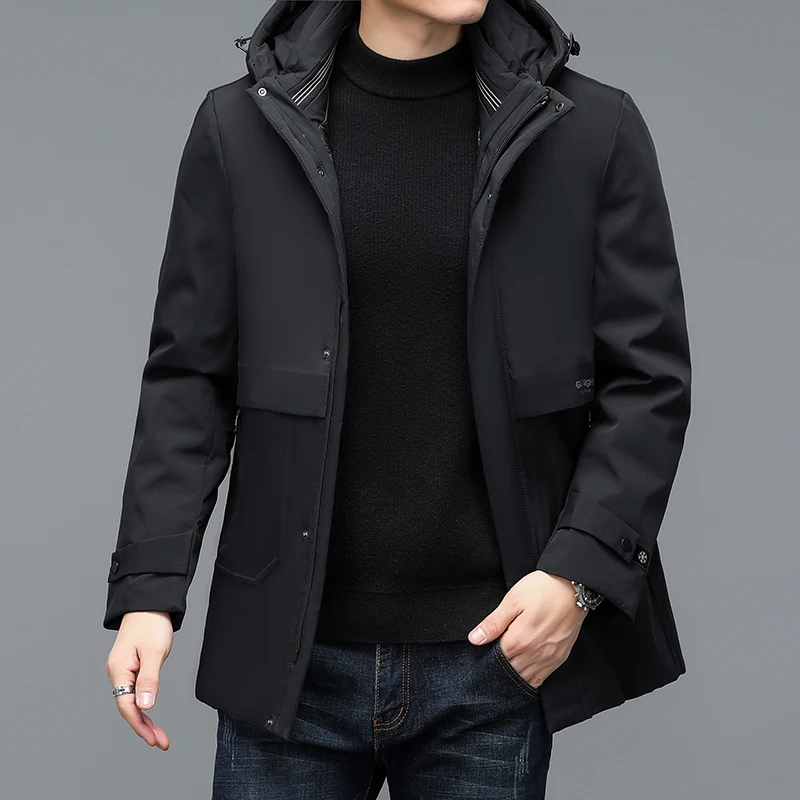 2022 Winter Men Black Navy Blue Puffer Basic Coats Hood And Lining Detachable Design Puff Parkas Male Thermal Quilted Overcoats