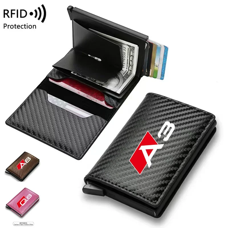 

Card Holder Men Wallets Rfid Black Carbon Fiber Leather Minimalist Wallet Gifts for Audi A3 A4 A5 A6 A7 A8 Q3 Q5 Q7 Q8