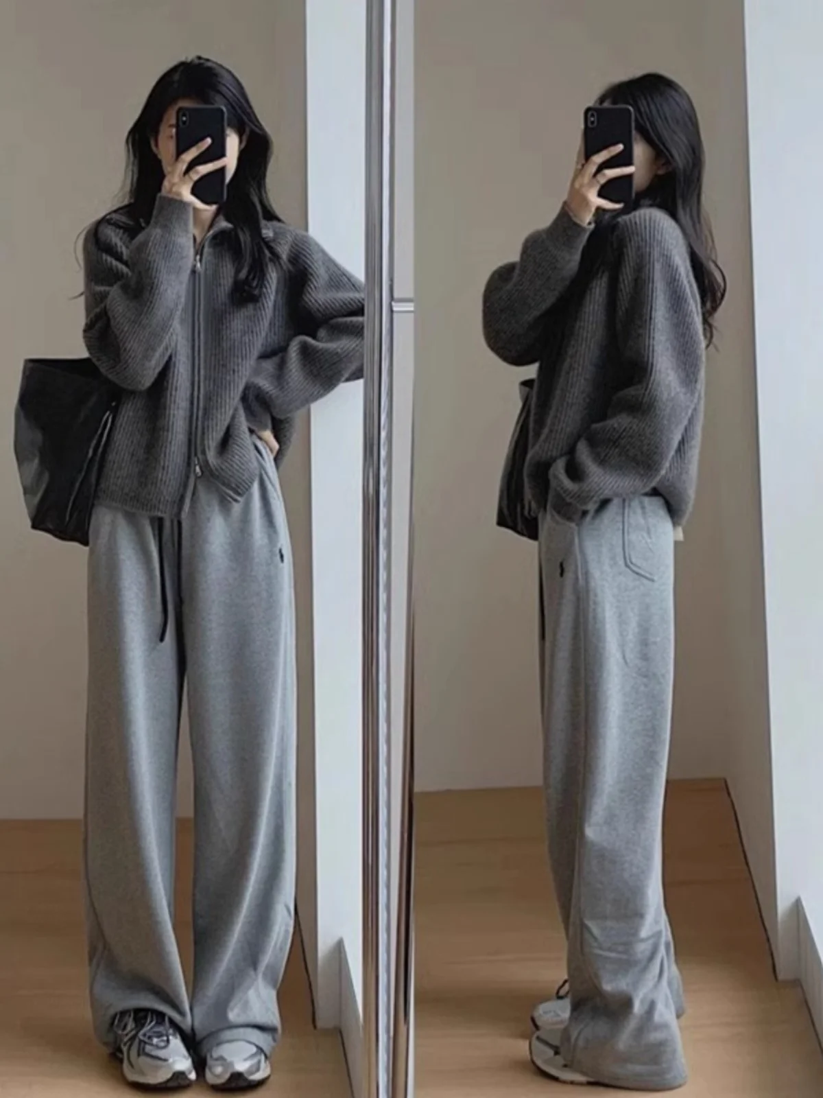 Серый свитер с воротником на молнии женский осенне-зимний 2024 новая популярная