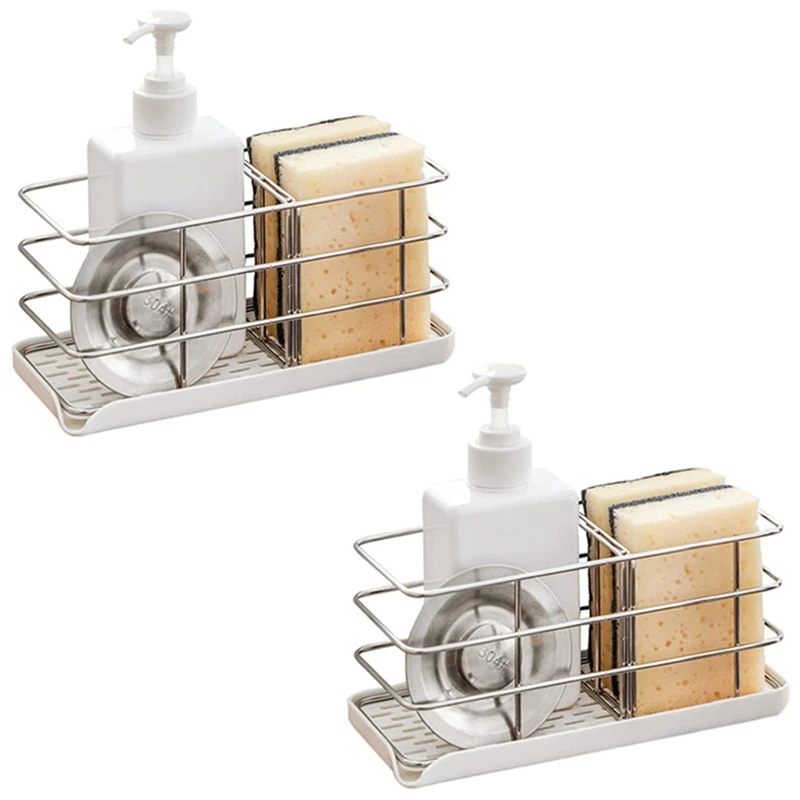 

Stainless Steel Sponge Holder, Multifunctional Kitchen Sink Organizer Sink Caddy Sink Tray Drainer Rack Soap Holder