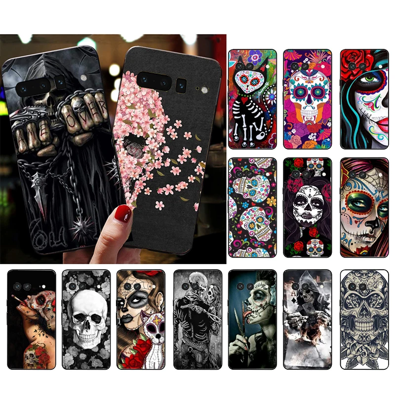 

Phone Case for Google Pixel 7 Pro 7 6A 6 Pro 5A 4A 3A Pixel 4 XL Pixel 5 6 4 3 XL 3A XL 2 XL Skull Skeleton Woman Funda