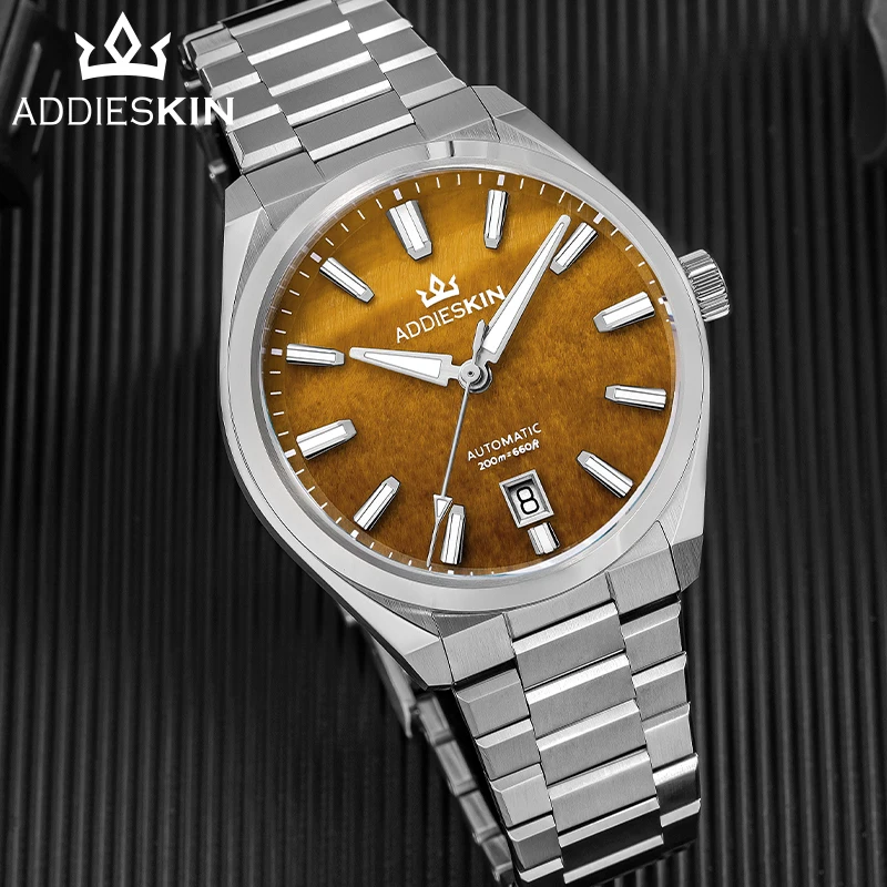 Фото Часы ADDIESKIN K010: Уникальные автоматические механические часы с циферблатом из натурального камня (тигровый глаз, бирюза), водонепроницаемость 200 м №2