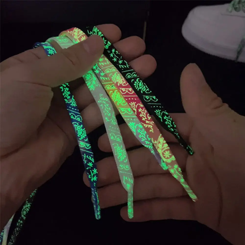 

New Luminous Print Sport Shoe Laces Cashew Flower Shoelaces Glow Shoe Strings Round Flash Light Shoelaces Shoe Accessories