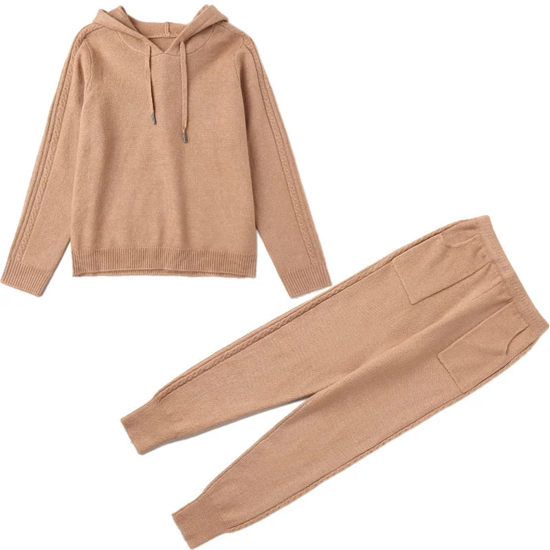 Autumn Winter Knitted Tracksuit Sweater Women Set Casual Clothes 2 Pieces Knit Hoodies Sweatshirts Top Pants Suits Size XXXL