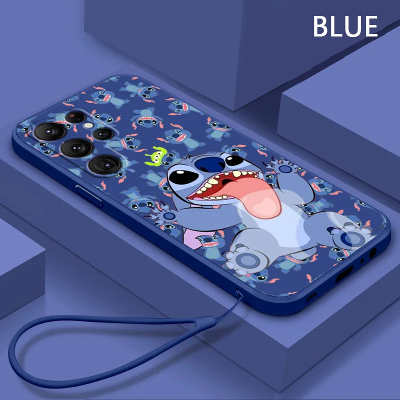 

Cartoon Lilo & Stitch Cute Phone Case For Samsung Galaxy S10 S10e S20 S21 S22 Plus Lite Ultra FE 4G 5G Liquid Rope Cover