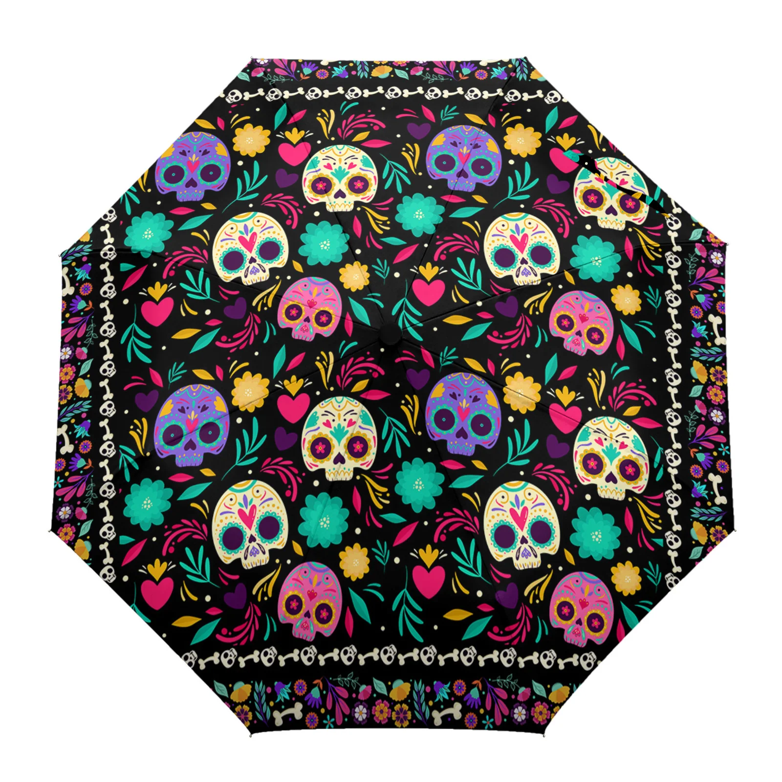 

Автоматический зонт с геометрическим рисунком черепа и цветка, складной зонт для путешествий, портативный зонтик, ветрозащитные зонтики