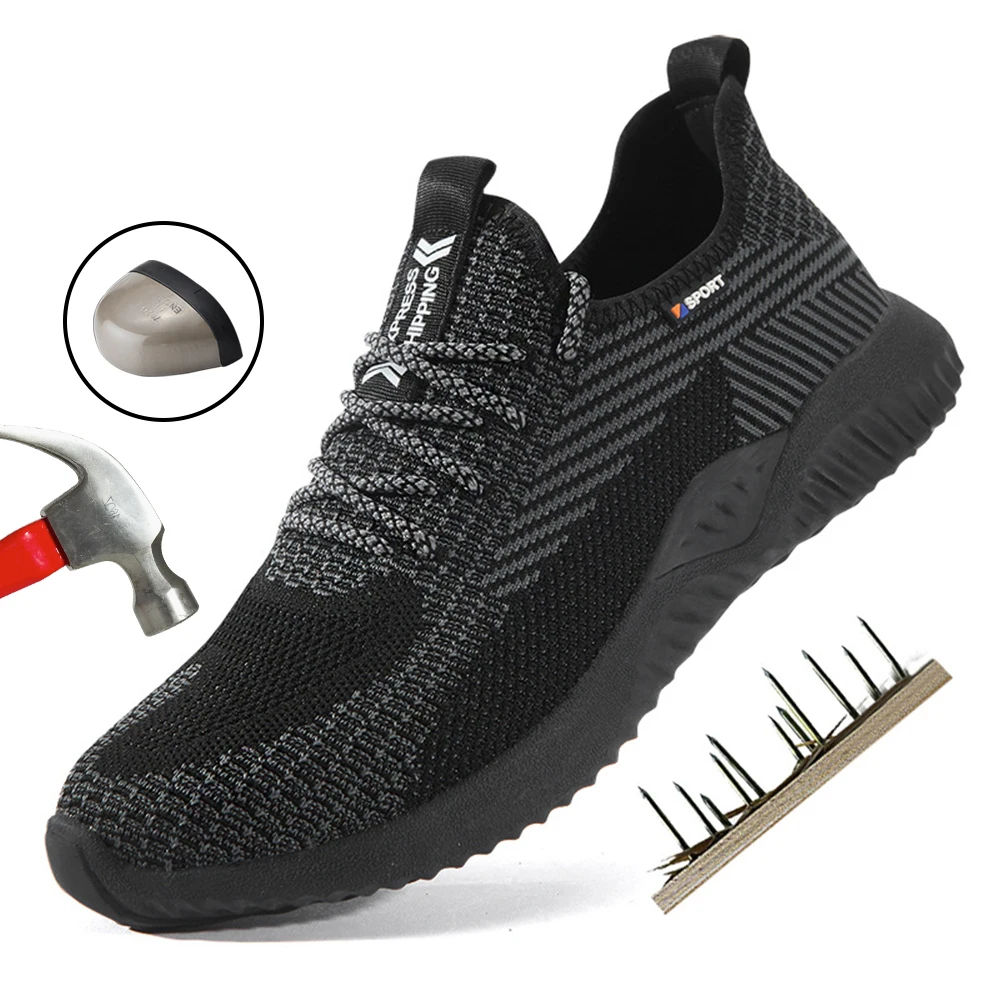 

Men's Steel Toe Cap Anti-smashing Anti-piercing Site Shoes Non-slip Safety Work Shoes Fly Woven Breathable Labor Insurance Boots